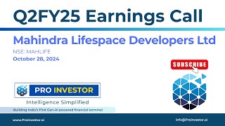 Mahindra Lifespace Developers Ltd  Q2FY25  Earnings Conference Call  ProInvestor AI [upl. by Ahsaf]