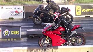 Ducati 1299 Panigale vs Suzuki Hayabusa 14 Mile Drag Races [upl. by Raynah]