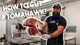 How to Cut Beef Tomahawk Steaks  The Bearded Butchers [upl. by Mohandis233]