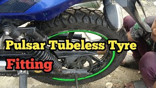 Tubeless Tire Fitting Tutorial  How To Fit Tubeless Tyre  Pulsar Tubeless Tire Fitting 🙏👍💗🛞 [upl. by Nyram]