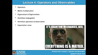 PHYS2111 Quantum Mechanics  Lecture 4 Part 1 [upl. by Nyrac]