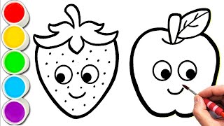 Apple strawberry Drawing for kids  Step by step drawing kids learning [upl. by Eledoya]