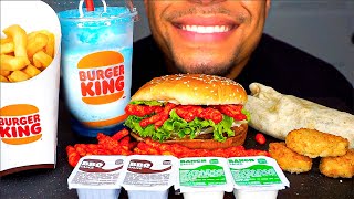 ASMR Burger King Impossible Whopper HotCheetos Nuggets Burrito Slushie Mukbang JerryEating NoTalking [upl. by Elyrpa]