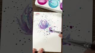 抽象花卉水彩畫 噴灑技巧和帶針筆畫法分享 Watercolor art Abstract flowers Watercolor splatter [upl. by Eleanore]