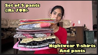 Nightwear pants and T shirts at affordableSet of 5 pants below Rs 800amazon haulRamya [upl. by Tressa]