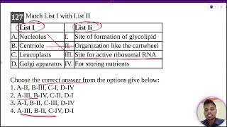 Match List I with List IIList I List IiA Nucleolus I Site of formation of glycolipidB Centriole [upl. by Filbert932]