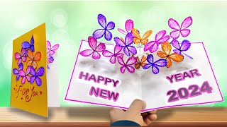 DIY Happy New year card 2024  How to make new year greeting card  DIY New year card making easy [upl. by Notsek]