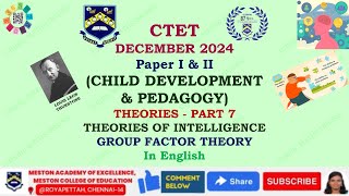 CTET CHILD DEVELOPMENT ampPEDAGOGYTHEORIES OF INTELLIGENCETHURSTONES GROUP FACTOR THEORYin English [upl. by Carlos198]