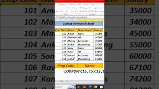 Lookup formula in Excel 🔥learn ytshorts trending [upl. by Nahgen]