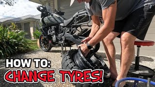 HOW TO CHANGE adventure bike tyre at home [upl. by Ahsuatal]