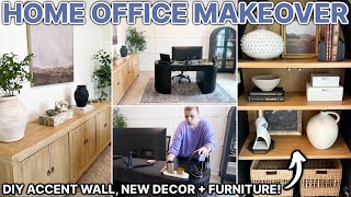 EXTREME HOME OFFICE MAKEOVER w DIY Accent Wall 🏡  Home Decorating  NEW Decor  Furniture [upl. by Nnaeed]