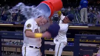 Josh Donaldson gets Gatorade bath after hitting first home run with Brewers [upl. by Anaiv]