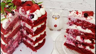 Торт Красный Бархат с вишней Торт  сердце очень нежныйRed Velvet with cherries cake heart [upl. by Henrieta]