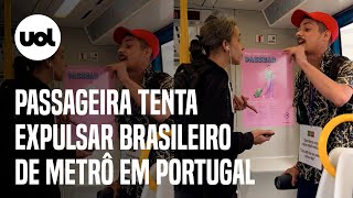 Passageira tenta expulsar MC brasileiro de metrô em Portugal vídeo mostra o momento [upl. by Hedve]