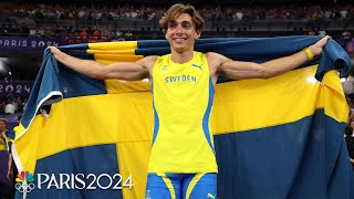 Swedish announcers have ELECTRIC call of Mondo Duplantis pole vault world record  Paris Olympics [upl. by Nahtannoj]