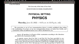 June 2022 Physics Regents Part B1 [upl. by Aliak]