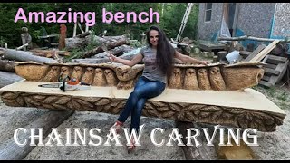 Невероятная резьба бензопилой скамейка  Amazing chainsaw carving [upl. by Georgeanna]