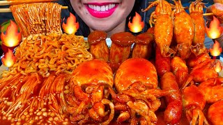 ASMR SPICY SEAFOOD BOIL  FIRE NOODLES makanan laut pedas 먹방 MUKBANG MASSIVE Eating Sounds [upl. by Onateag]