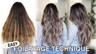 How to Balayage Dark Long and Thick Hair  Foilayage Hair Technique NEW Method [upl. by Sokram]