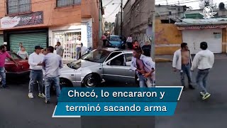 Hombre choca auto y amenaza a conductor con una pistola en Xochimilco [upl. by Atteinotna]