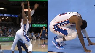 Paul George hyperextends knee AGAIN in first ever game with Embiid and Maxey [upl. by Ahcmis879]