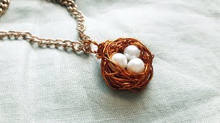 Гнездо из проволоки и жемчуга Birds Nest Pendant DIY [upl. by Bride248]