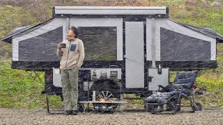 RAIN and SNOW Camping in 9900 FULLAUTOMATIC Tent Trailer [upl. by Berenice]