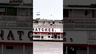 Steamboat Natchez Paddlewheeler sails on Mississippi River in New Orleans neworleans frenchquarter [upl. by Bianca596]