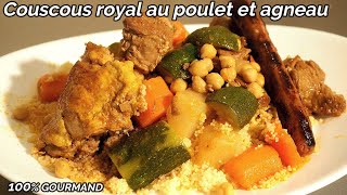 Préparation du Couscous royal recette à lagneau poulet merguez légumes [upl. by Ttebroc]