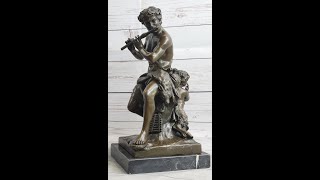 Ferdinand Barbedienne Pan and Infant Faun sculpture hot cast genuine bronze statue EP409 [upl. by Hymen181]