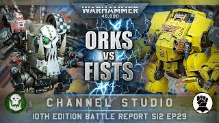 Orks vs Space Marines Imperial Fists Warhammer 40K Battle Report 10th Edition 2000pts [upl. by Ahsimit622]