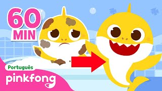 🫧 Hora do Banho 🛁  Hábitos Saudáveis   Completo  Pinkfong Bebê Tubarão Canções para Crianças [upl. by Noryd]