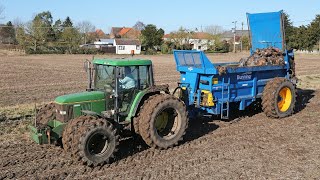 John Deere 6400 amp Bunning Lowlander 105 spreader  Sanderson GX525  from the Classic Farming DVDs [upl. by Atwood]