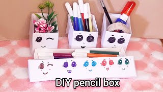 DIY paper pencil boxPaper pencil boxwithout glueNo glue paper craftNo glue paper box diy craft [upl. by Anrat]