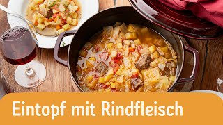 Eintopf mit Rindfleisch und Gemüse – Calle kocht 🍲  REWE Deine Küche [upl. by Ahseet]