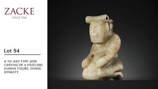 Lot94 A ‘FU HAO TYPE’ JADE CARVING OF A KNEELING HUMAN FIGURE SHANG DYNASTY [upl. by Aiuhsoj]