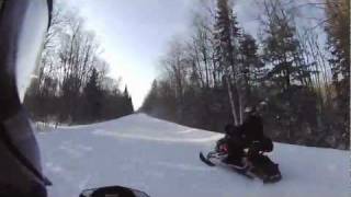 Fast snowmobile trail ride northern wi michigan u [upl. by Rastus144]