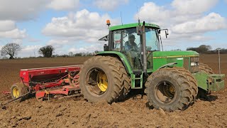 1993 John Deere 6400 with Vicon power harrow  Juko drill  Drilling spring barley  Classic Farming [upl. by Jobye754]