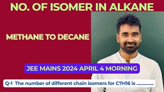 No of total isomer in alkane The number of different chain isomers for C7H16 is chemwarriors [upl. by Netnert80]