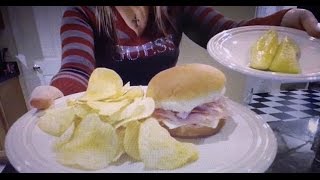 Eating A Ham And Cheese Sandwich Dill Pickles And Crab Potato Chips [upl. by Steel]