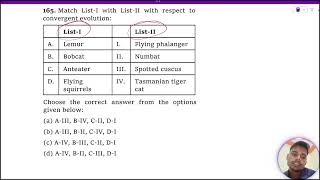 Match ListI with ListII with respect to convergent evolution ListI ListII A Lemur I Flying pha [upl. by Fabrice579]