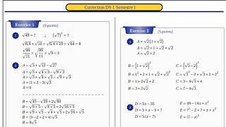 Contrôle Surveillé N ° 1 1ère Semestre Ex 2 3ème Année Collège Mathématiques 3APIC MATHS 3AC [upl. by Sinclare814]