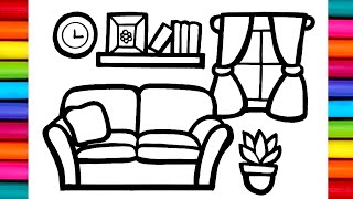 How to Draw A Sofa amp Living Room Lounge Drawing  Living Room Drawing Step by Step [upl. by Redneval]