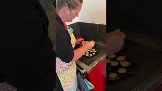 Dutch Poffertjes  Mini Pancakes on the wood stove [upl. by Robi62]