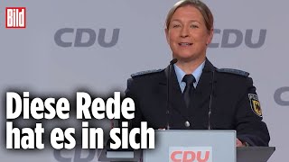 UniformRede bei der CDU Claudia Pechstein über Asyl und Sicherheitspolitik [upl. by Eugenius769]