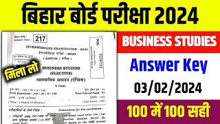 12th Business Studies 3 February Answer Key  12th Business Studies Answer Key 2024  3 Feb Bst Ans [upl. by Aniral]