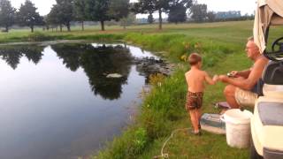 5 year old catches 8lb bass with kids pole [upl. by Merralee]