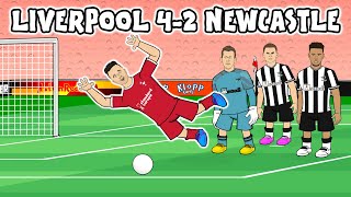 JOTA FOUL or DIVE Liverpool 42 Newcastle United Goals Highlights Salah Gakpo Jones 2023 [upl. by Sivlek]