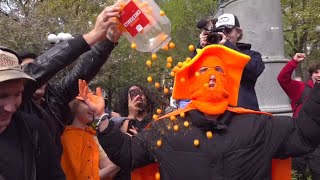 Hundreds Flock to Watch Cheese Ball Man Eat Tub of Cheese Balls at Union Square  NYC [upl. by Lear]