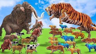 10 Giant Tiger vs 10 Woolly Mammoth Save Cow Video Buffalo Bull From Tiger Wolf Vs Mammoth Elephant [upl. by Tegdirb]